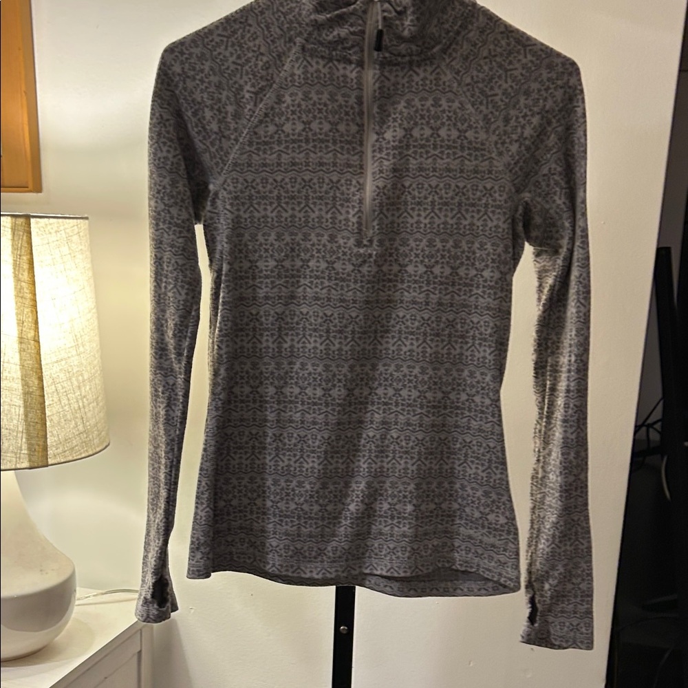 Eddie Bauer Gray Patterned Quarter-Zip Pullover